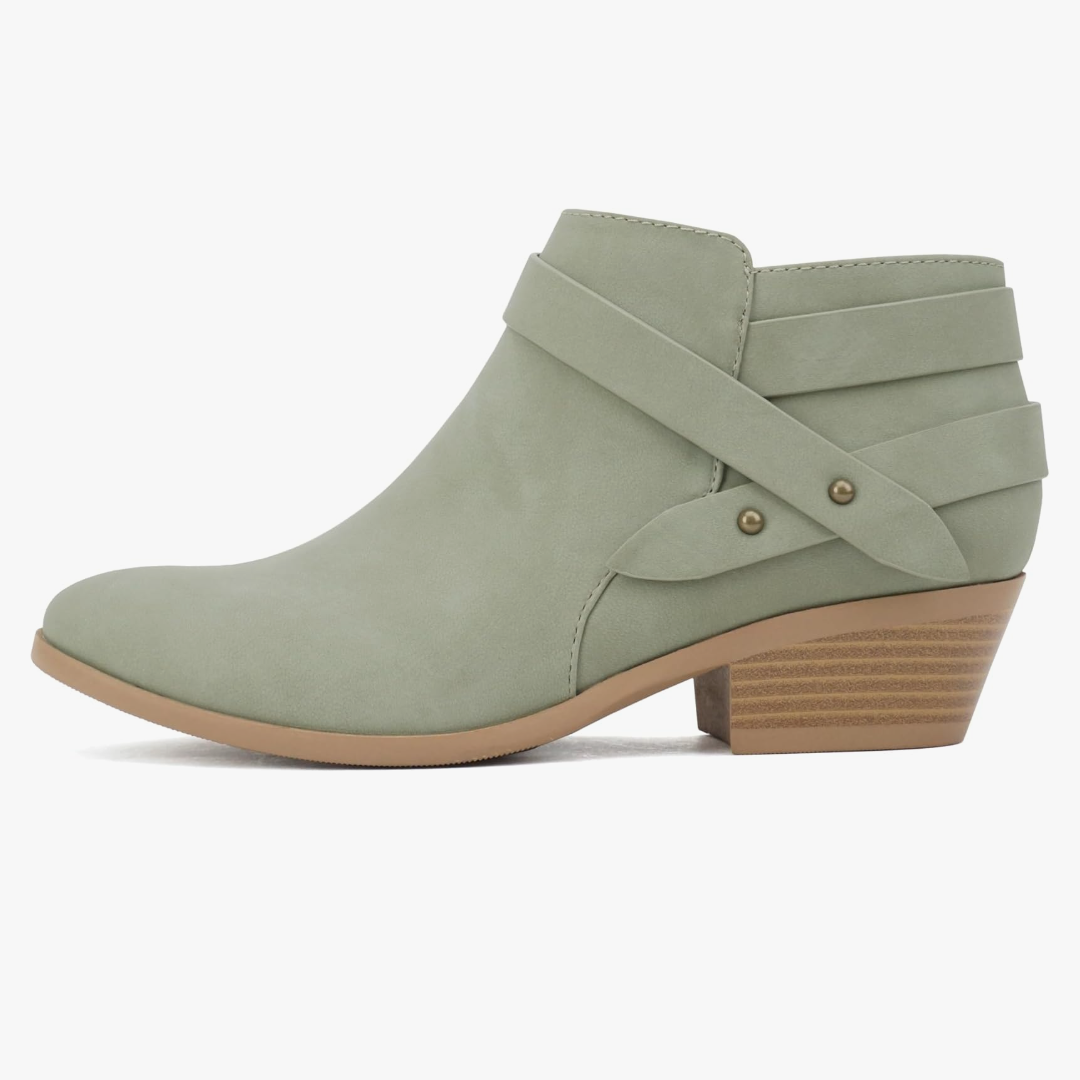 Soda SWEETEN Women's Fashion Closed Toe Multi Strap Ankle Bootie Block Heel, SIZE 7