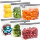 IDEATECH Reusable Bags Dishwasher Safe, BPA Free Reusable Freezer Bags Stand Up, Leakproof Silicone Bags for Food Storage Containers, Salad Fruit,Vegetables,Traval, Home Organization -Gray 6 Gallon