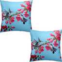 Lovely Hummingbird Throw Pillow Covers Spring Bird with Fuchsia Hybrida Floral Cushion Case Summer Pink Flowers Linen Pillowcases Set of 2 Decorative for Bedroom Sofa Couch Bed Home 18x18 Inch 