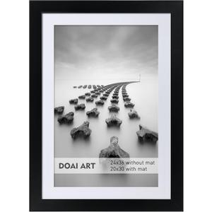 DOAI ART 24x36 Poster Frame Black without Mat or 20x30 Picture Frame with Mat - Polished Plexiglass for Wall Vertically or Horizontally Display - Wall Mounting Hardware Included (24x36-1 Pack)