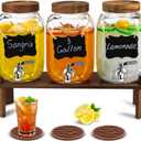 3 Pcs Glass Drink Dispenser for Parties, 1 Gallon Beverage Dispenser with Stand, Lid, Label, Pen, Rubber Mats and Stainless Steel Spigot for Lemonade, Juice, Tea, and Party Drinks