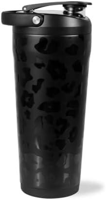 HydroJug 24 oz New Stainless Steel Shaker – Insulated, Leakproof, BPA-Free with Silent Mixing Grate – No Clumps, No Noise – Premium Shaker for Fitness, Sports & Everyday Use, Black Leopard