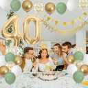 Sage Green White Gold 40th Birthday Balloons with Happy 40th Banner, Cake Topper, Foil Balloons for 40 Year Old Party Decoration