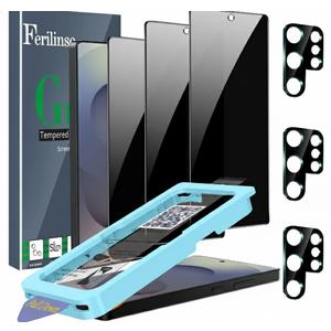Ferilinso [Auto Dust Install] 3 Pack Privacy Screen Protector for Samsung Galaxy S25 Ultra [Phone Case fit], 3 Tempered Glass Camera Lens Accessories for Samsung S25 Ultra