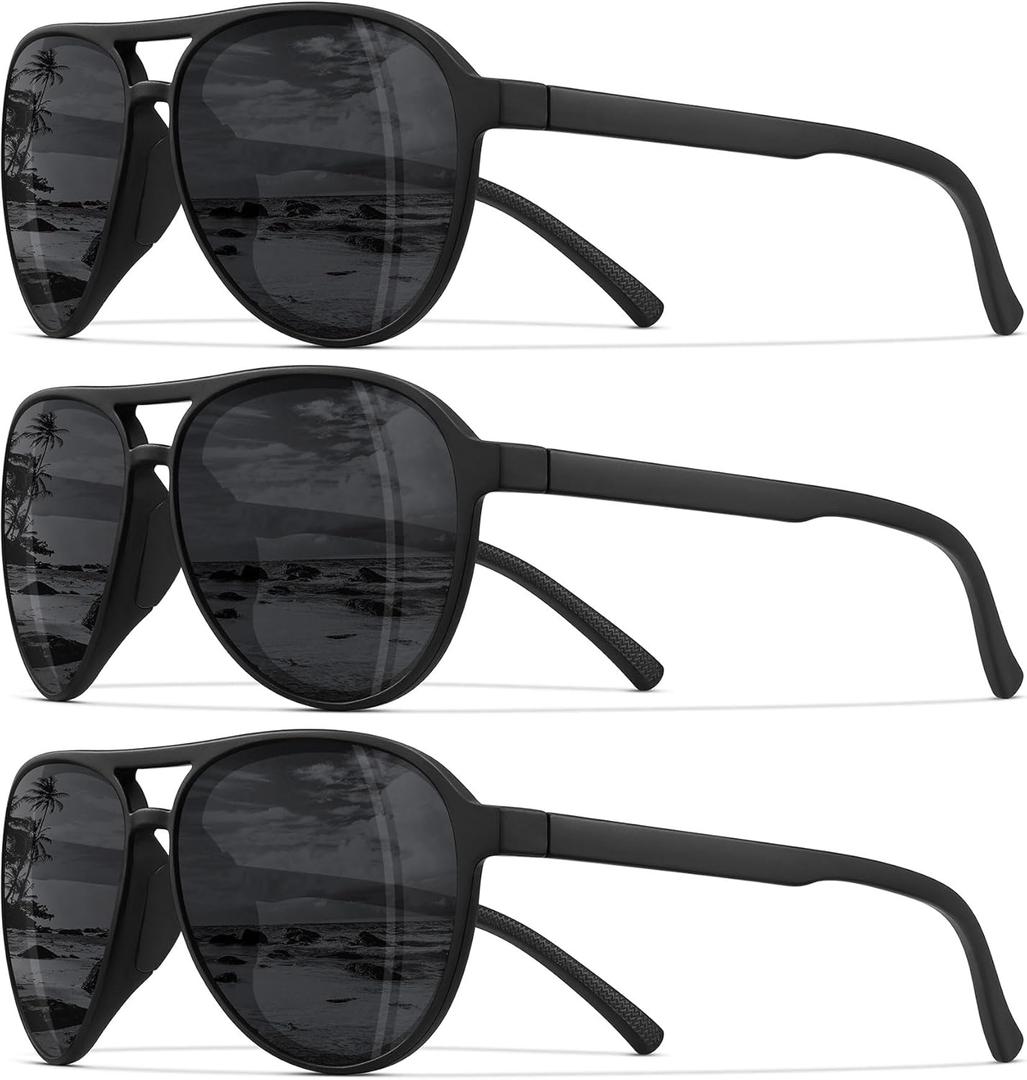 STORYCOAST Polarized Aviator Sunglasses for Men Women Classic Retro Aviators Sports Driving Running Sun Glasses (3pack-black+black+black)