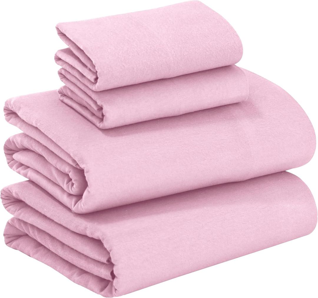RUVANTI 100% Cotton Flannel Sheets Full Size - 4 Piece Warm, Soft & Breathable, Deep Pocket, Double Brushed Cozy All Season Bedding Set, Light Pink