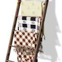 Acacia Wood 6-Tier Blanket Ladder, 5.7FT(66.5'') Blanket Quilt Towel Holder Rack Decorative Ladder Wooden, Easy Assembly, Rustic Farmhouse Ladder Shelf for the Living Room Bedroom Bathroom Home Decor