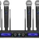 MicrocKing Wireless Microphone System, with 4 Handheld Mics, Metal Build, Fixed Frequency, Long Range 400ft, Ideal for Party/Wedding/Church/Conference/Speech