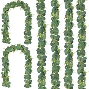 CQURE 6Pcs Eucalyptus Garland,Artificial Eucalyptus Leaves Table Greenery Garland Wreath Vines for Wedding Party Table Bedroom Wall Decor (35.4 Ft)