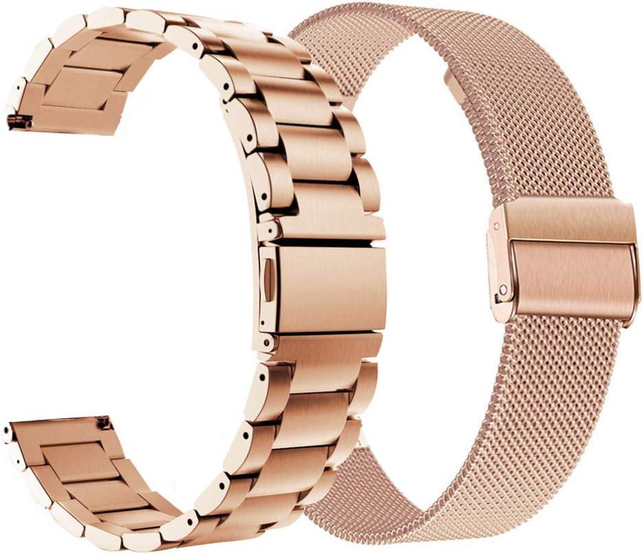 Watch Bands Compatible with 18mm Garmin Venu 3S/Venu 4 41mm/ Vivoactive 4S /Venu 2s / Vivomove 3S, Solid Stainless Steel Watchband+ Mesh Strap Bracelet for Garmin Forerunner 255s/265S (Rose Gold)