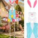 12 ft Giant Blue Skelly Clothes 5 Pcs Easter Skeleton Costume Accessories Include Blue Vest Banner Headband Bow Tie Mouth Decoration for Easter Garden Lawn Outdoor Spring DecorationExcluding skull