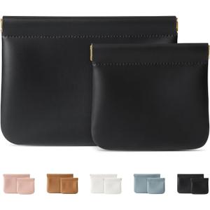2 Pack Small Makeup Bag for Women, New Organosilicon Super Fiber PU Leather Mini Cosmetic Bag for Travel, Coin Purse Organizer Storage Pouch (No Phrase Printed, Black)