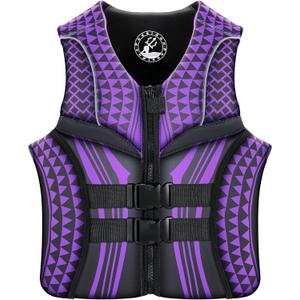 Geometric Print Life Vest, Zipper Front, Adjustable Buckles (X-Large, PURPLE)