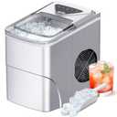 Silonn Ice Makers Countertop, 9 Cubes Ready in 6 Mins, Self-Cleaning Ice Machine with Ice Scoop and Basket, 26lbs in 24Hrs, 2 Sizes of Bullet Ice for Home Kitchen Office Bar Party, Sliver