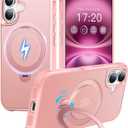 HuwaiH 360 Rotatable Magnetic Ring Stand for iPhone 16 Case, Compatible with MagSafe, Military-Grade Shockproof, Anti-Scratch Matte Translucent Phone Case for iPhone 16(Pink)