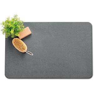 Plentio Stone Bath Mat, Non-Slip Natural Diatomaceous Earth Bath Mat, 23.5" x 15.5" Bath Stone Mat, Easy to Clean, Dark Grey