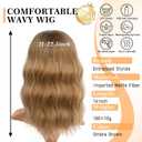 Short Brown Wavy Wig with Bangs for women Light Brown Curly wig Shouder Length Bob Curly Wavy Wig Ombre Brown Wig with Dark Roots Synthetic Natural Wavy Heat Resistant Fiber Hair for Daily Use 14 Inch