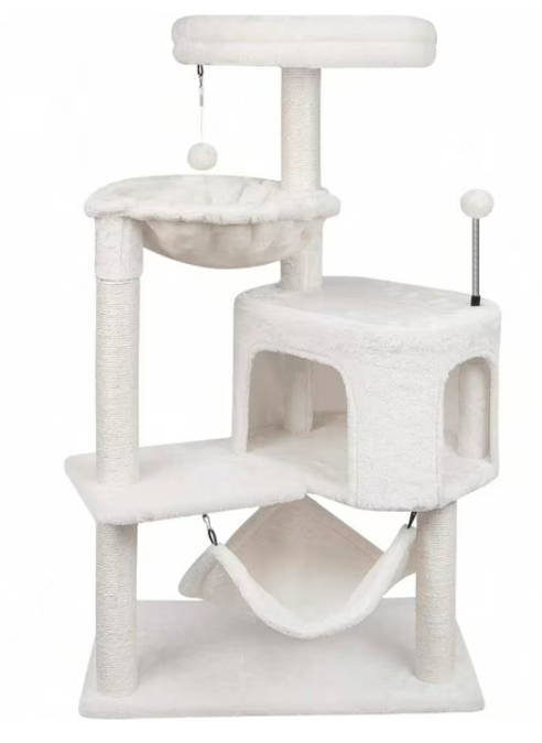 YUNIQUE 39.4'' Cat Tree with Cat Condo and Big Hammock, Beige