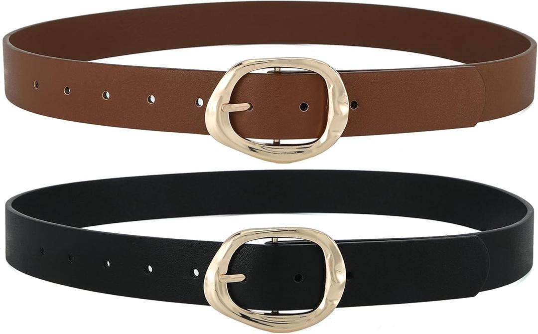 Earnda Leather Belts for Women Casual Fashion Waist Belt with Liquid Shapes Gold Buckle for Jeans Pants Dresses (Medium: 29"-32" (Pant 8-10))