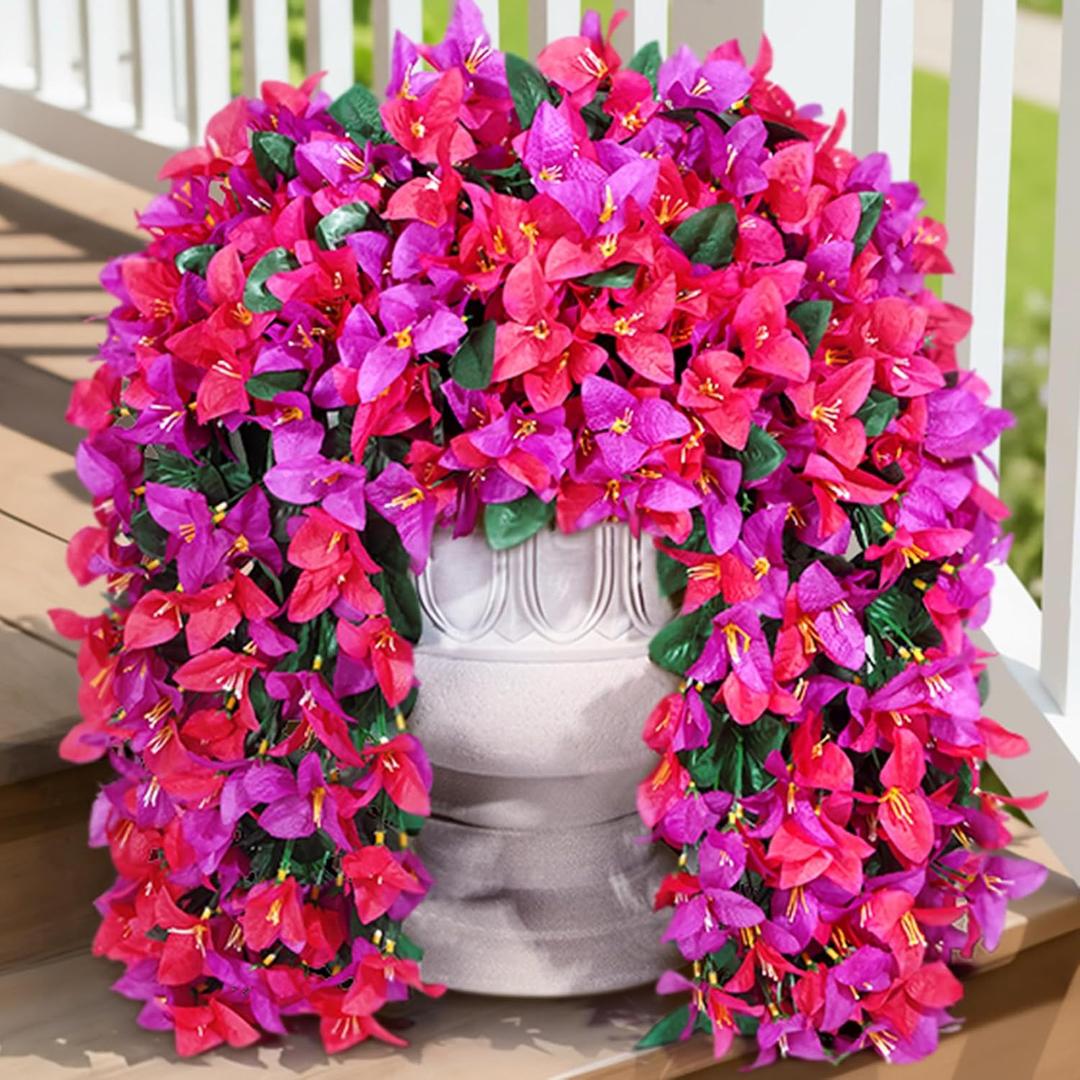 Lifewit Artificial Bougainvillea Flowers, 2 PCS Plastic Long Trailing Vines Fake Flowers for Outdoor Indoor Garden Porch Patio Balcony Decor, UV Resistant, Mix for Purple & Hot Pink