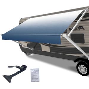 RV Awning Fabric Replacement,Camper Trailer Motorized Awning Replacement for Motorhome,Heavy Duty Weatherproof 18.5oz Outdoor Vinyl RV Canopy 14'(Fabric 13'2") Blue Fade