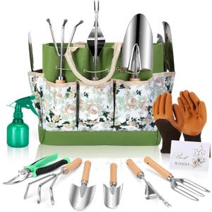 Gardening Tool Set for Women 2025, 10-Piece Heavy Duty Garden Supplies Kit with Greeting Card & Weed Removal Tools | Birthday Gifts for Mom, Plant Lovers (Gardening Hand Tools + Gloves)