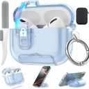 Valkit Compatible with Apple Airpods Pro 3 Case 2025, Clear Magnetic Automatic Lock Cases with Phone Stand &Cleaning Kit for Air pod Pro 3 Gen, iPods Pro 3 Earbuds Keychain Case for Airpod Pro 3, Blue