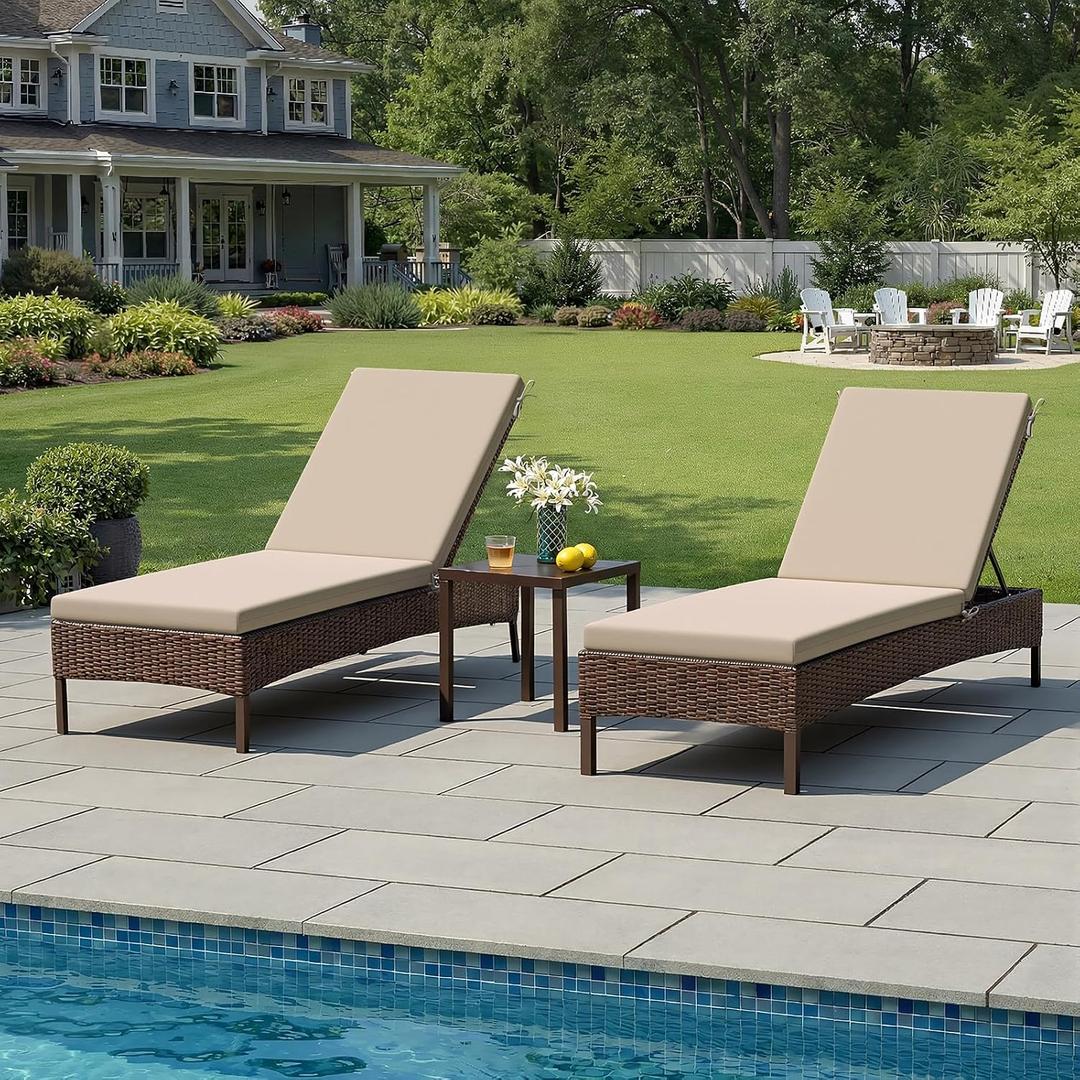 Crestlive Chaise Lounge Cushions Outdoor Set of 2, 72"x21", Waterproof | Pool Lounge Chair Cushions with Removable Cover, Fade Resistant Lounger Cushions for Patio Furniture, Tan