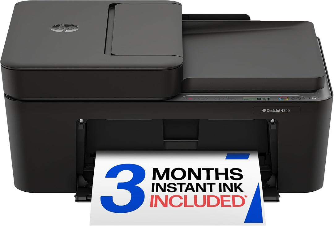 HP DeskJet 4355 Wireless All-in-One Color Inkjet Printer, Scanner, Copier, Best-for-Home, 3 Month Trial of Instant Ink Included, AI-Capable (AJ4Y0A) | Dual-band Wi-Fi with HP app and 4800 x 1200 dpi for printing, scanning and copying