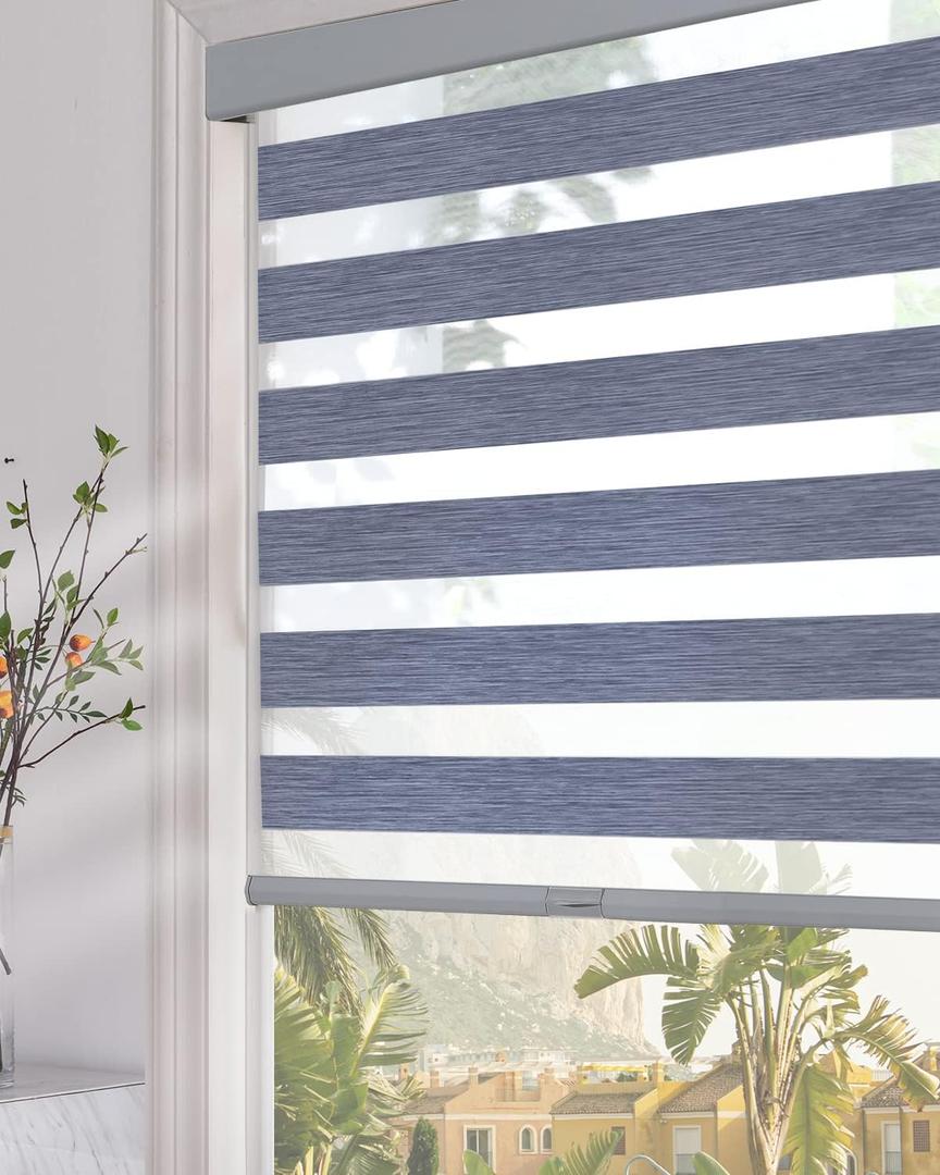 Persilux Blackout Cordless Zebra Blinds for Windows (31" W x 72" H, Dark Grey) with Upgraded Cassette Dual Layers Sheer Shades Thermal Insulated Window Shades for Home and Office