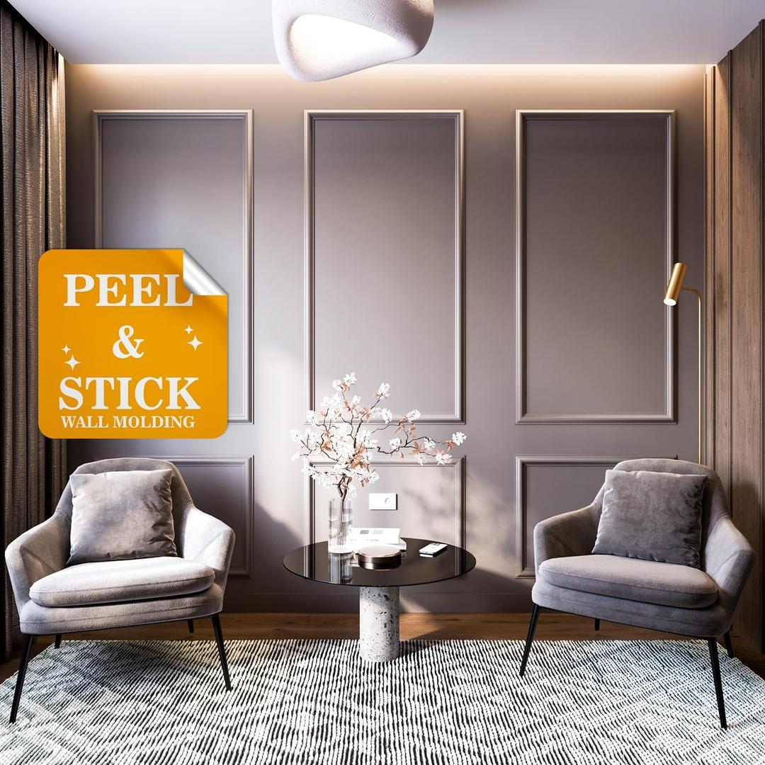 Peel and Stick Wall Molding Kit - 3 Upper and 3 Bottom Frames | Easy Installation Peel and Stick Wall Molding Kit - 3 Upper and 3 Bottom Frames | Easy Installation