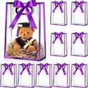 Aliceset 12 Pcs Clear Plastic Gift Bag with Die Cut Handles Reusable PP Favor Bag with Ribbon for Wedding Bridal Birthday Baby Shower Party Small Business, 7x10x3.15 Inch(Purple)