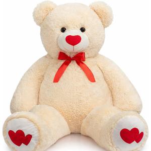 HollyHOME Giant Teddy Bear 4ft Stuffed Animal Large Bear Plush with Red Heart Valentines Anniversary Birthday Gifts for Girlfriend Lover Mom Kids 48 inch Beige
