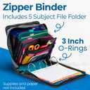 Case-it Mighty Zip Tab School Zipper Binder | 3-Inch O-Rings, 600-Sheet Capacity, 5-Subject Expanding File Folder, Multiple Pockets & Storage Organizer, Shoulder Strap | D-146 Aqua Marine