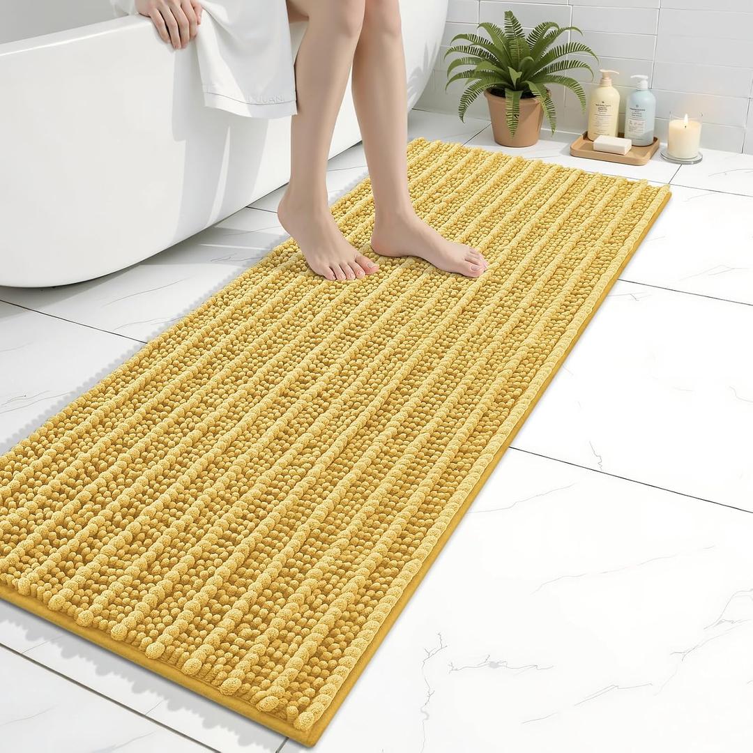 Arotive Luxury Bathroom Rugs 47x17, Extra Soft Thick Absorbent Shaggy Chenille Bath Rugs, Non-Slip Machine Wash Dry, Bath Mats for Bathroom Floor, Tub and Shower, Home Decor Accessories, Yellow