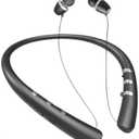 Bluetooth 5.3 Neckband Bluetooth Headphone, Sweat Resistant Noise Cancelling Stereo Headphones, and Retractable Ear Tips for Music, Conference, Videos Bright Black