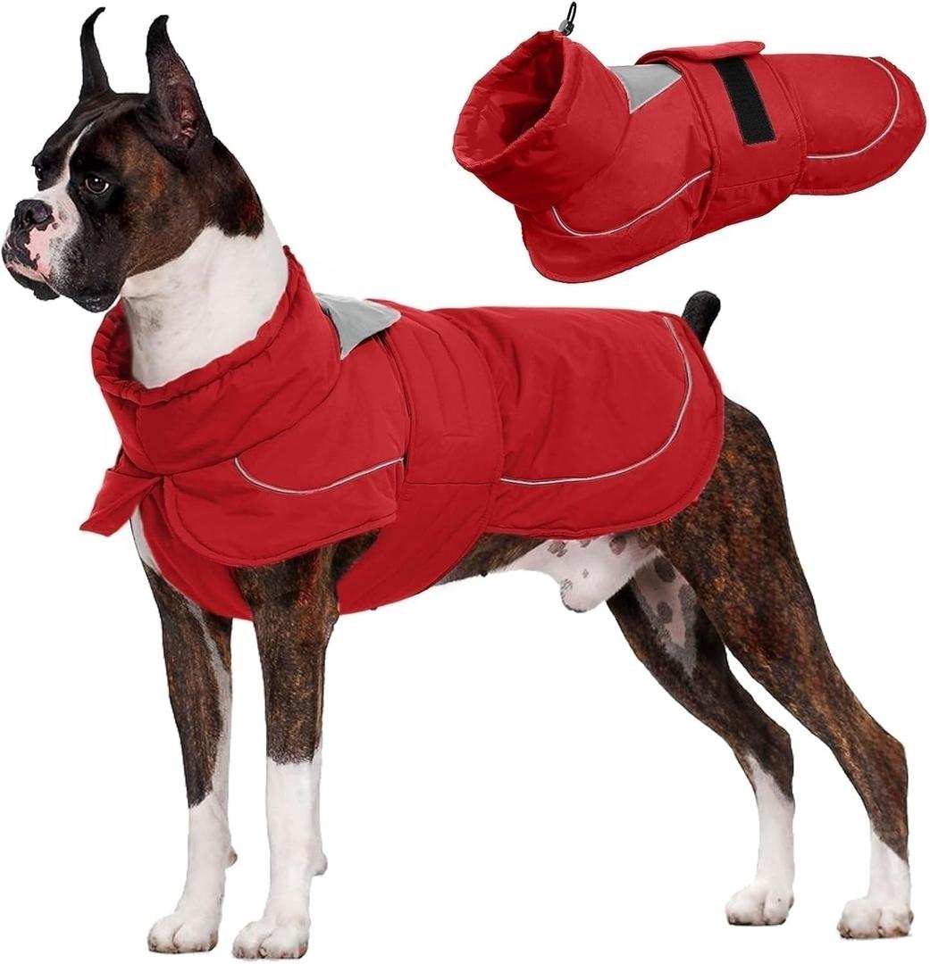 Kuoser Dog Jacket, Dog Coats for Large Dogs, Winter Waterproof Big Doggie Vest, Reflective Dogs Cold Weather Coat, Windproof Turtleneck Pet Puffer Jacket Snowsuit Clothes with Harness Hole, XX-Large