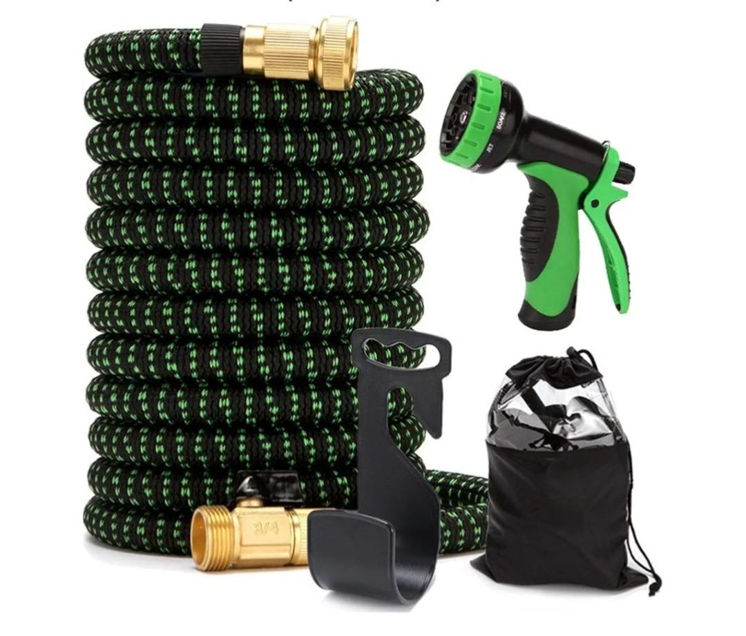 Expandable Garden Hose - Kink Free Flexible Water Hose 75ft with Spray Nozzle, 3/4 Solid Brass Connectors, Retractable Latex Core - Lightweight Expanding Hose