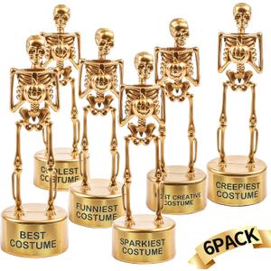 FOIMAS Halloween Best Costume Skeleton Trophy,6 Pack Halloween Skull Costume Contest Awards Gold Bones Game Prize for Kids Adult Halloween Costume Event Trophy School Classroom