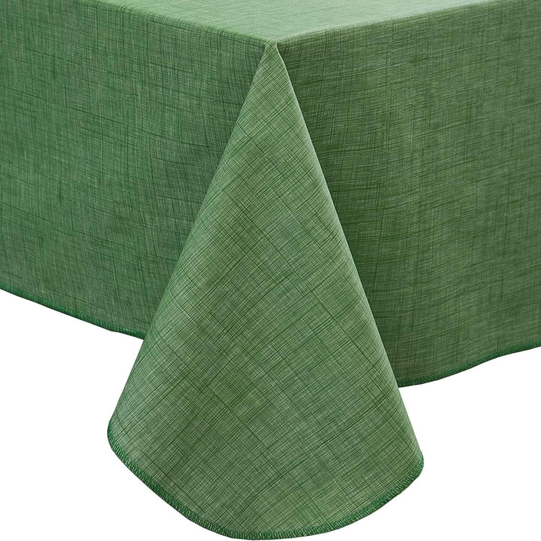 Pioggia Vinyl Tablecloth with Flannel Backing Rectangle Waterproof Oil-Proof Plastic Table Cloth Wipeable PVC Table Cover for Indoor and Outdoor (Dark Green, 60 x 120 Inch)