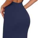 oten Women's 2026 Sexy Sleeveless Twist Backless Knitted Ribbed Side Split Bodycon Party Midi Length Dress (Navy Blue)