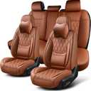 Car Seat Covers Full Set, Breathable Leather Automotive Front and Rear Seat Covers & Headrest, Universal Automotive Vehicle Seat Cover for Most Sedan SUV Pick-up Trucks, Brown (Front Pair and Rear)