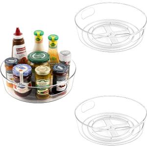 GUZON 3 Pack Lazy Susan Organizer for Cabinet, Upgraded 11.5" Clear Lazy Susan Turntable with Handles and Raised Edge, Rotating Spice Storage for Kitchen, Pantry, Refrigerator, Bathroom, Table