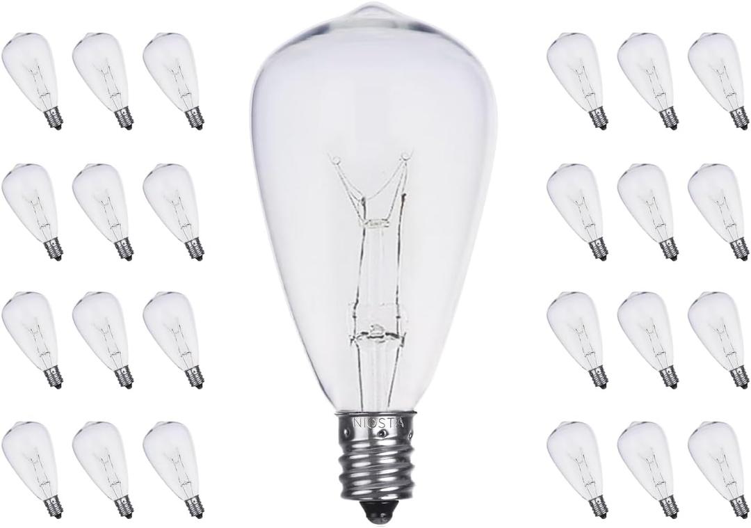 ST38 Replacement Bulbs, 25 Pack 5W Incandescent Edison Bulbs - Warm White, E12 Candelabra Base, Clear Glass Waterproof for Outdoor String Lights, Patio, Holiday & Wedding Decor