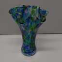 Hand Blown Glass Vase for Flowers, 9" Unique Murano Style Art Glass Vase, Wide Mouth Teal Turquoise Swirl Decorative Colorful Vases for Home Decor, Living Room Table Centerpiece,Shelf, Wedding Gift
