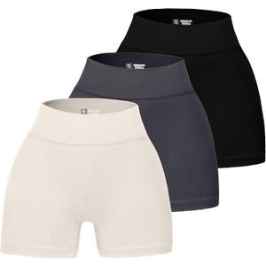 3 Piece Tie Dye Ribbed Workout Shorts for Women Seamless Gym Athletic Yoga High Waist Shorts (Black, L)