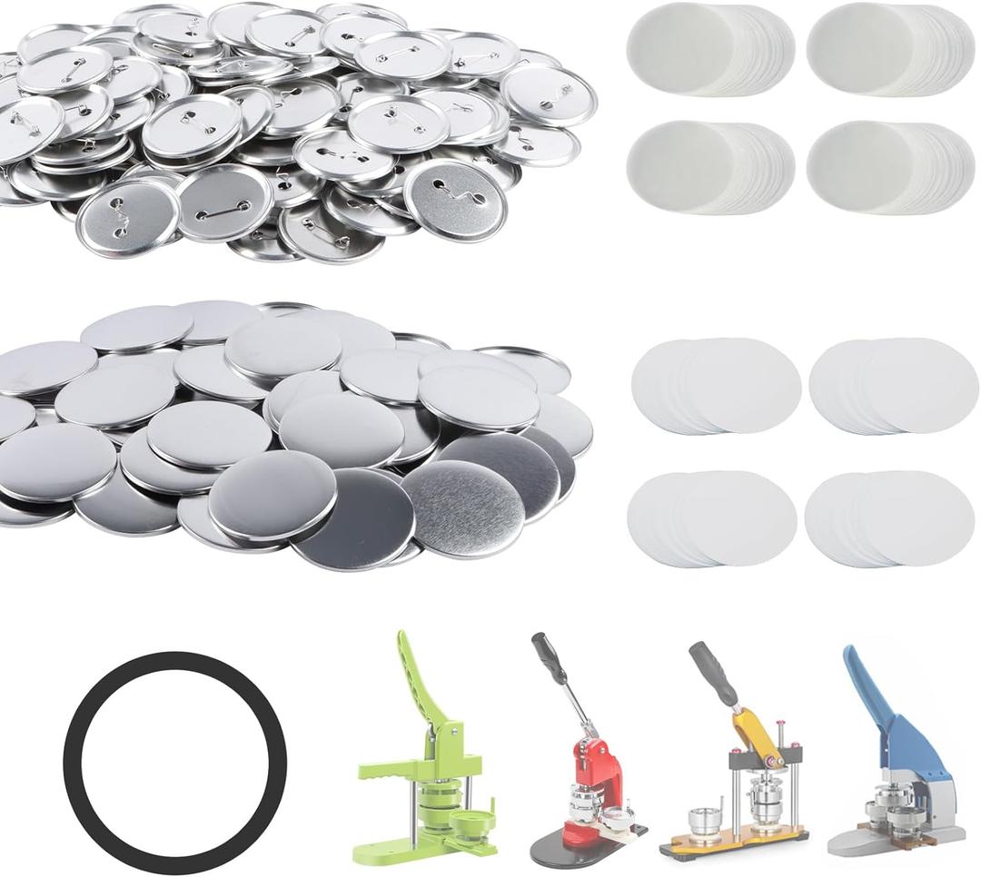 100 Sets 75mm(3 inch) Metal Button Supplies,Round Pin Button Parts Blank Button Making Supplies for Button Maker Machine, Includes Metal Back Cover Metal Shells, Clear Film&Blank Paper&Gasket