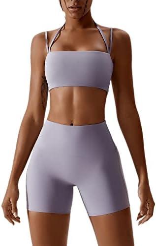 ABOCIW Workout Sets for Women 2 Piece Twist Front Halter Sports Bras High Waist Biker Shorts Exercise Gym Yoga Outfit Small