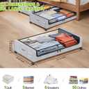Beborxue Under Bed Storage with Wheels, 4-Pack Underbed Storage Containers with Clear Lids, XXL 60L Under the Bed Storage Organizer Bins, Rolling Under Bed Metal Drawer for Clothes,Shoes,Toys (Gray)