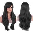 IMISSU 28 Inch/70cm Long Hair Water Wavy Wigs with Bangs Cosplay Costume Wig (Black)